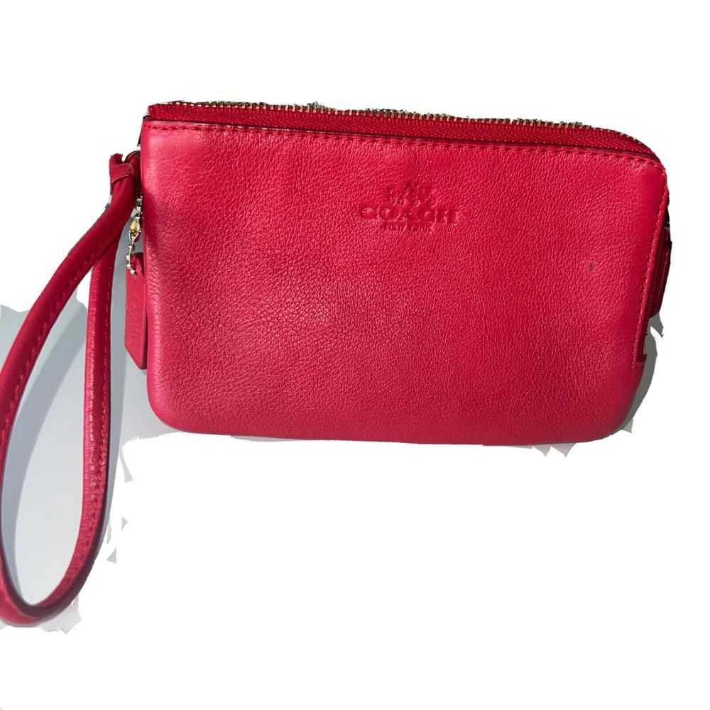 Women's Coach Wallet Card Coin Holder Wristlet 2 Zippered Purse 6x4 Holiday Red